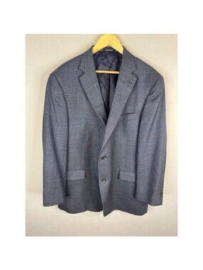 Hart Schaffner Marx Mens 48R Blue Plaid Two Button Blazer Sport Coat Made in USA